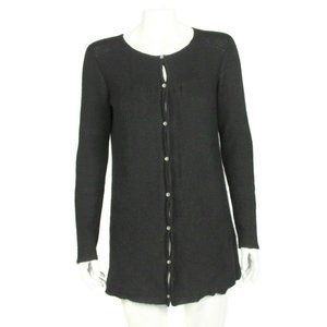AYMARA Beautiful Eyelet Front Cardigan Long Black Sweater Womens Small - 031